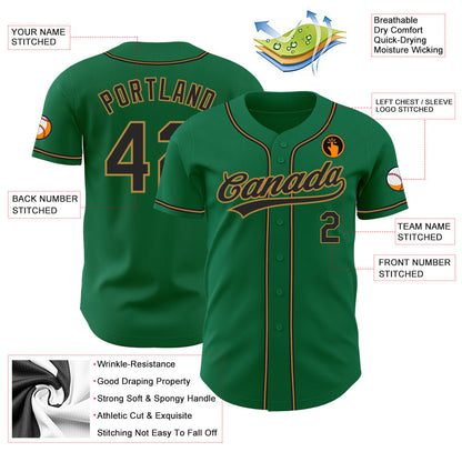 Custom Kelly Green Black-Old Gold Authentic Baseball Jersey - Sky-Custom