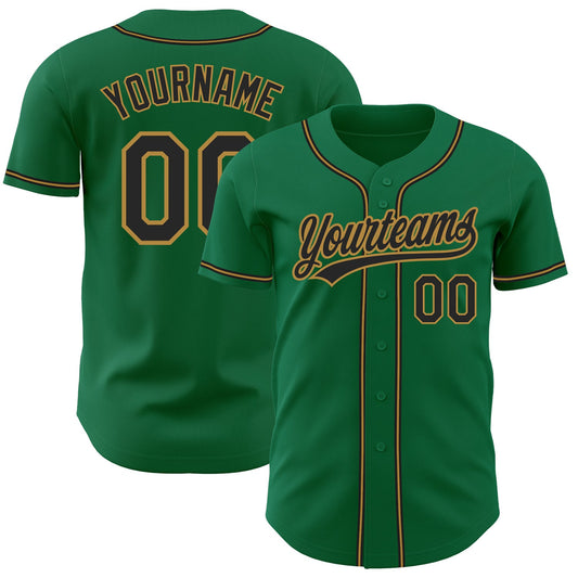 Custom Kelly Green Black-Old Gold Authentic Baseball Jersey - Sky-Custom