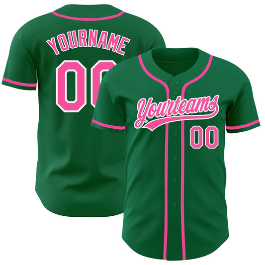 Custom Kelly Green Pink-White Authentic Baseball Jersey - Sky-Custom