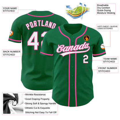 Custom Kelly Green White-Pink Authentic Baseball Jersey - Sky-Custom