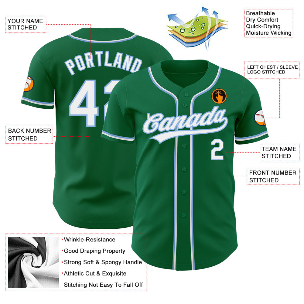 Custom Kelly Green White-Light Blue Authentic Baseball Jersey - Sky-Custom