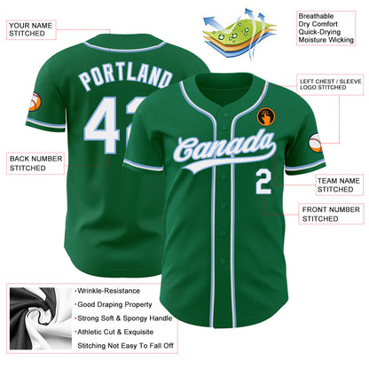 Custom Kelly Green White-Light Blue Authentic Baseball Jersey - Sky-Custom