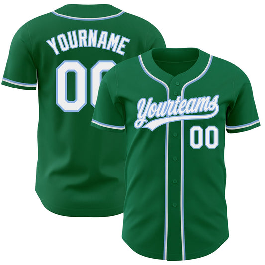 Custom Kelly Green White-Light Blue Authentic Baseball Jersey - Sky-Custom
