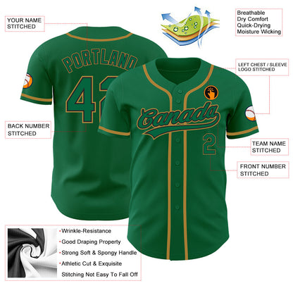 Custom Kelly Green Kelly Green Black-Old Gold Authentic Baseball Jersey - Sky-Custom