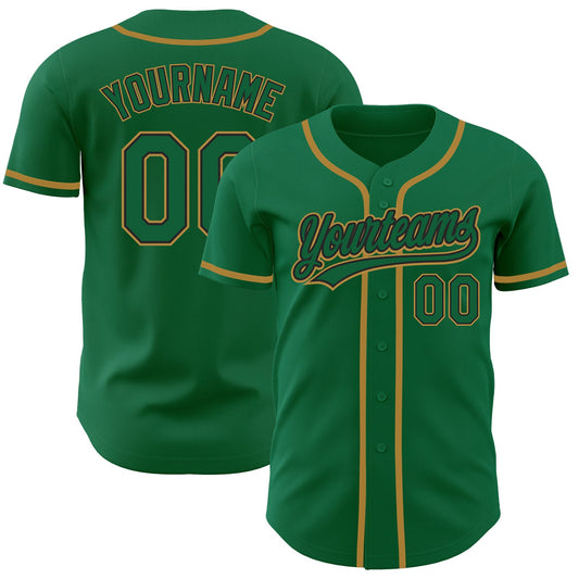 Custom Kelly Green Kelly Green Black-Old Gold Authentic Baseball Jersey - Sky-Custom