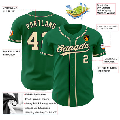 Custom Kelly Green City Cream-Black Authentic Baseball Jersey - Sky-Custom