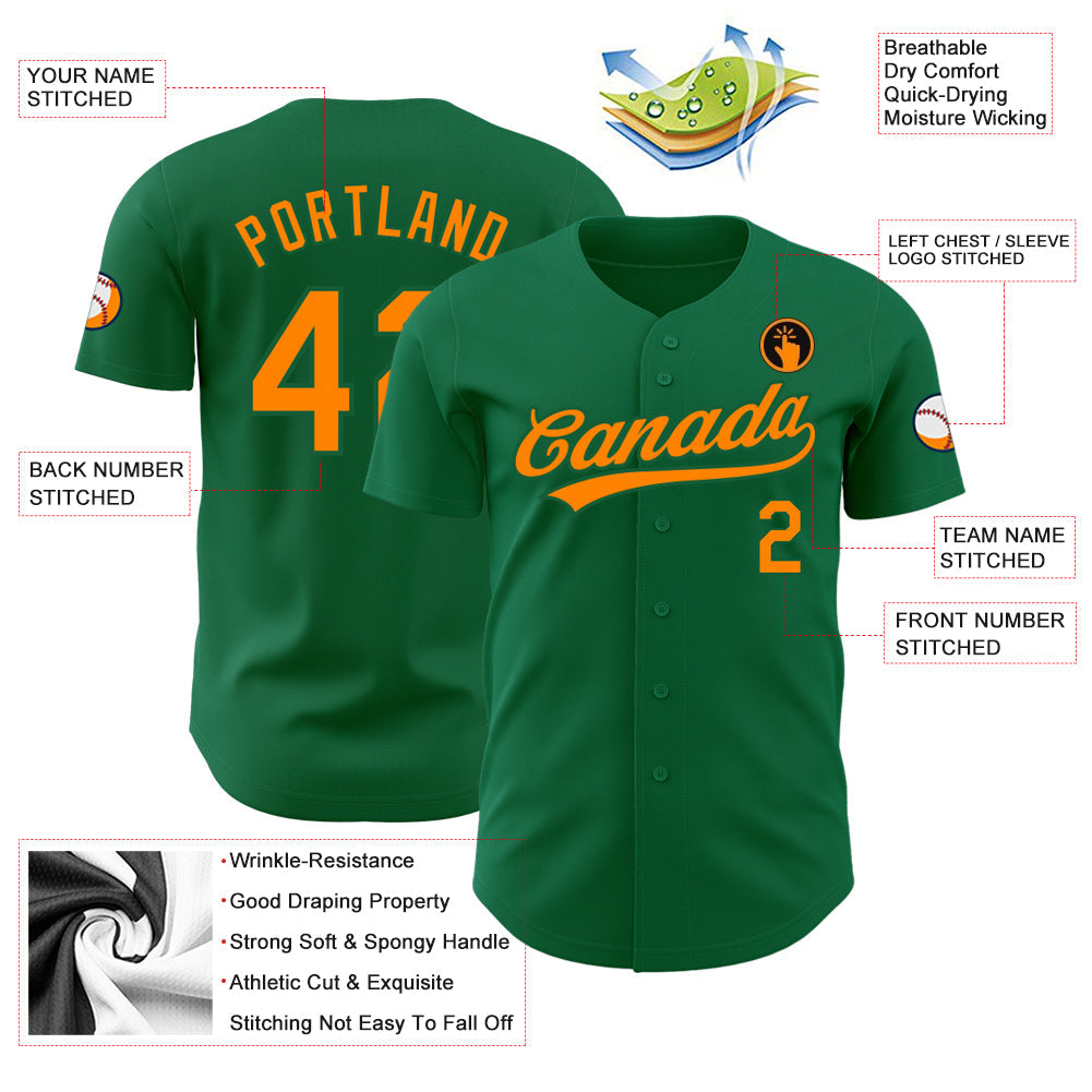 Custom Kelly Green Bay Orange Authentic Baseball Jersey - Sky-Custom