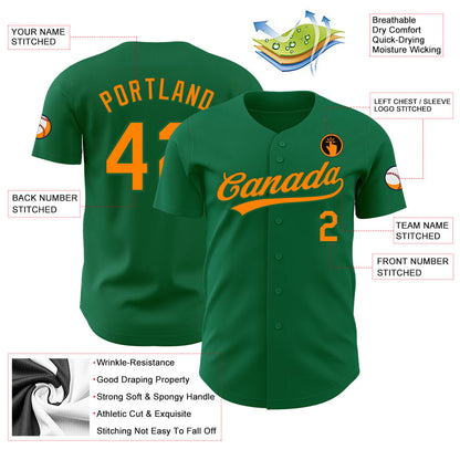 Custom Kelly Green Bay Orange Authentic Baseball Jersey - Sky-Custom