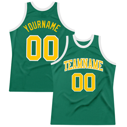 Custom Kelly Green Gold-White Authentic Throwback Basketball Jersey - Sky-Custom