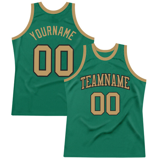 Custom Kelly Green Old Gold-Black Authentic Throwback Basketball Jersey - Sky-Custom