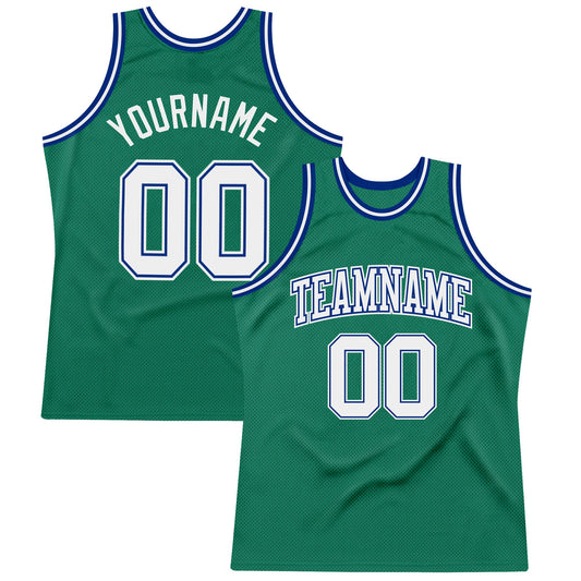 Custom Kelly Green White-Royal Authentic Throwback Basketball Jersey - Sky-Custom