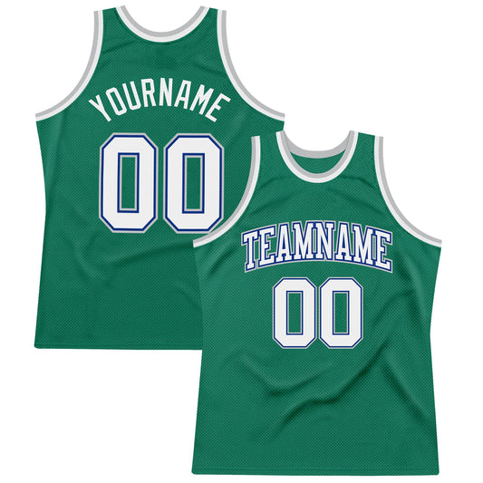 Custom Kelly Green White Royal-Gray Authentic Throwback Basketball Jersey - Sky-Custom