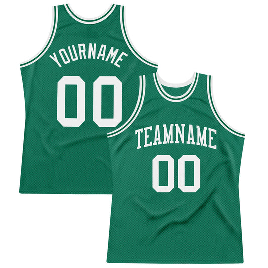 Custom Kelly Green White Authentic Throwback Basketball Jersey - Sky-Custom