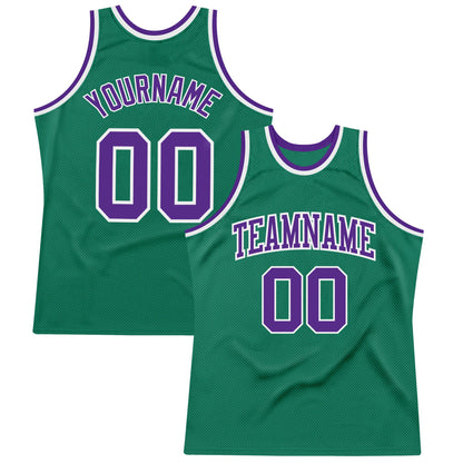 Custom Kelly Green Purple-White Authentic Throwback Basketball Jersey - Sky-Custom