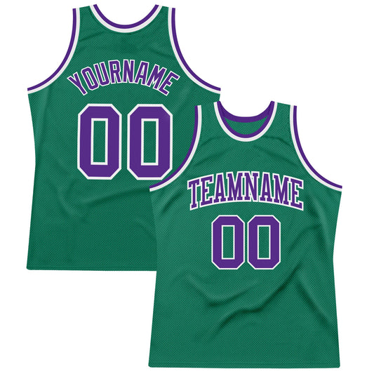 Custom Kelly Green Purple-White Authentic Throwback Basketball Jersey - Sky-Custom