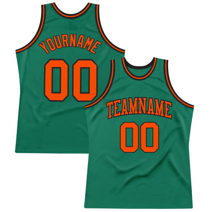Custom Kelly Green Orange-Black Authentic Throwback Basketball Jersey - Sky-Custom