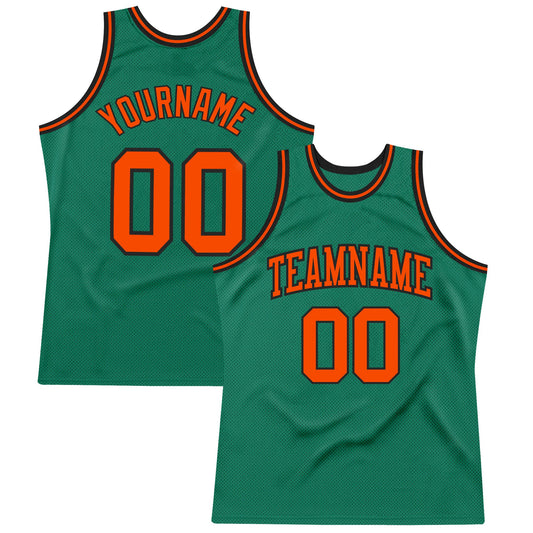 Custom Kelly Green Orange-Black Authentic Throwback Basketball Jersey - Sky-Custom