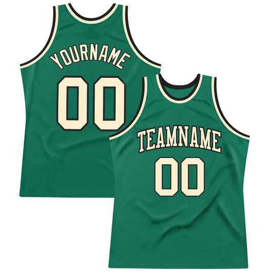 Custom Kelly Green Cream-Black Authentic Throwback Basketball Jersey - Sky-Custom