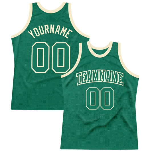 Custom Kelly Green Kelly Green-Cream Authentic Throwback Basketball Jersey - Sky-Custom