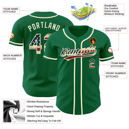 Custom Kelly Green Vintage USA Flag-Cream Authentic Baseball Jersey - Sky-Custom