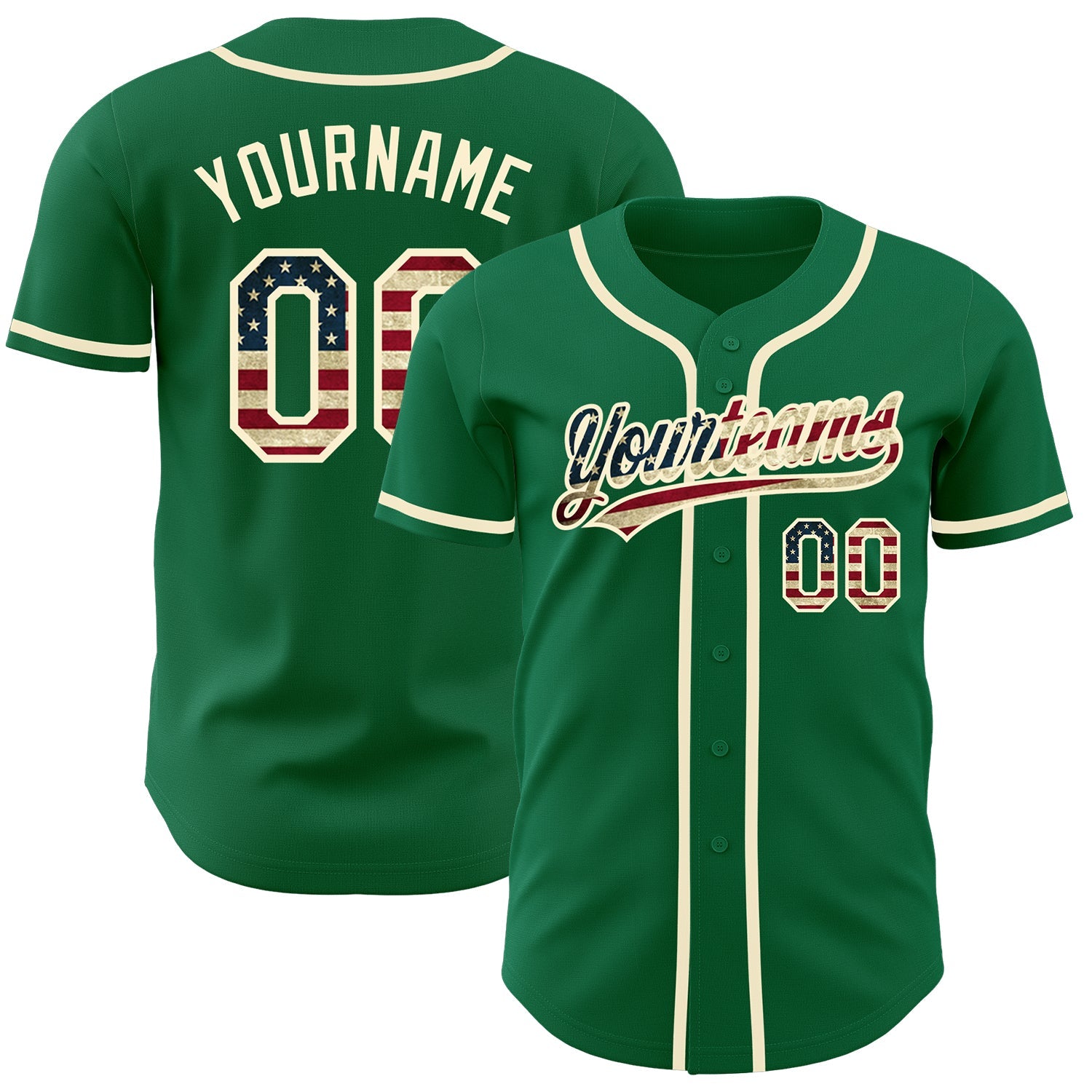 Custom Kelly Green Vintage USA Flag-Cream Authentic Baseball Jersey - Sky-Custom
