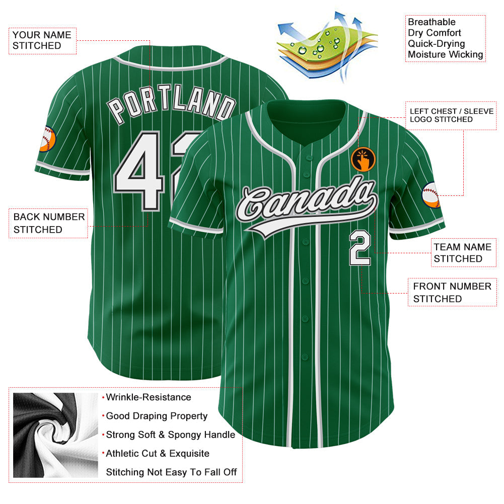 Custom Kelly Green White Pinstripe White Black-Gray Authentic Baseball Jersey - Sky-Custom