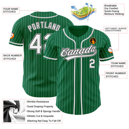 Custom Kelly Green White Pinstripe White Black-Gray Authentic Baseball Jersey - Sky-Custom