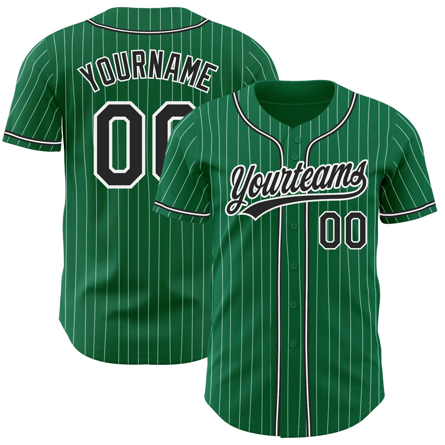 Custom Kelly Green White Pinstripe Black Authentic Baseball Jersey - Sky-Custom
