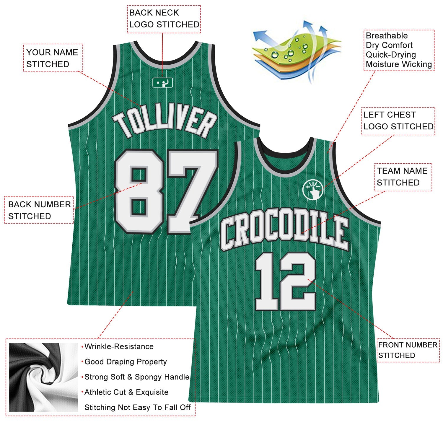Custom Kelly Green White Pinstripe White Gray-Black Authentic Basketball Jersey - Sky-Custom