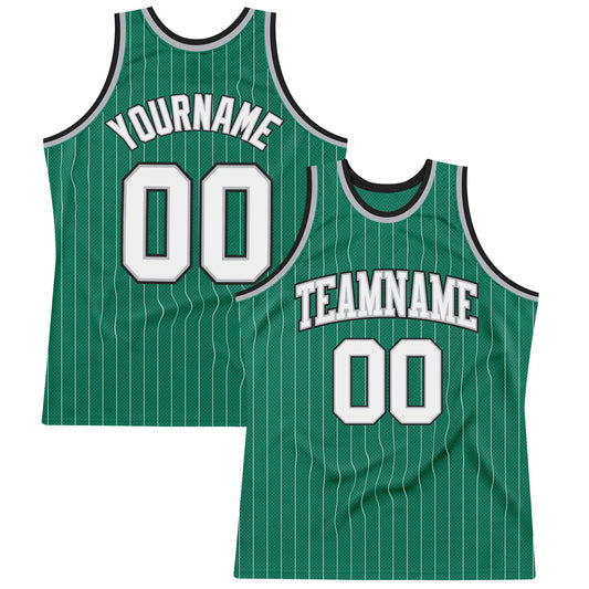 Custom Kelly Green White Pinstripe White Gray-Black Authentic Basketball Jersey - Sky-Custom