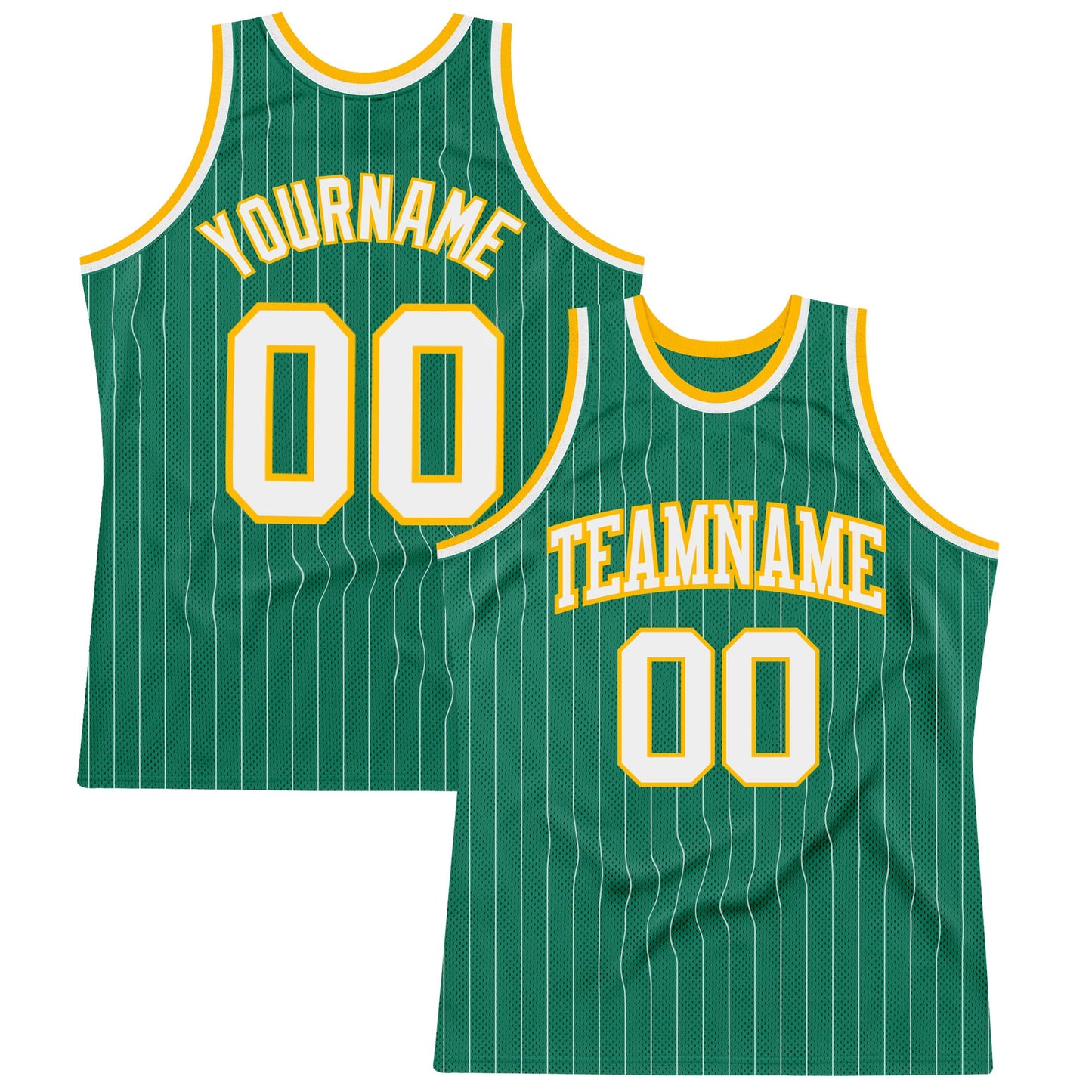 Custom Kelly Green White Pinstripe White-Gold Authentic Basketball Jersey - Sky-Custom