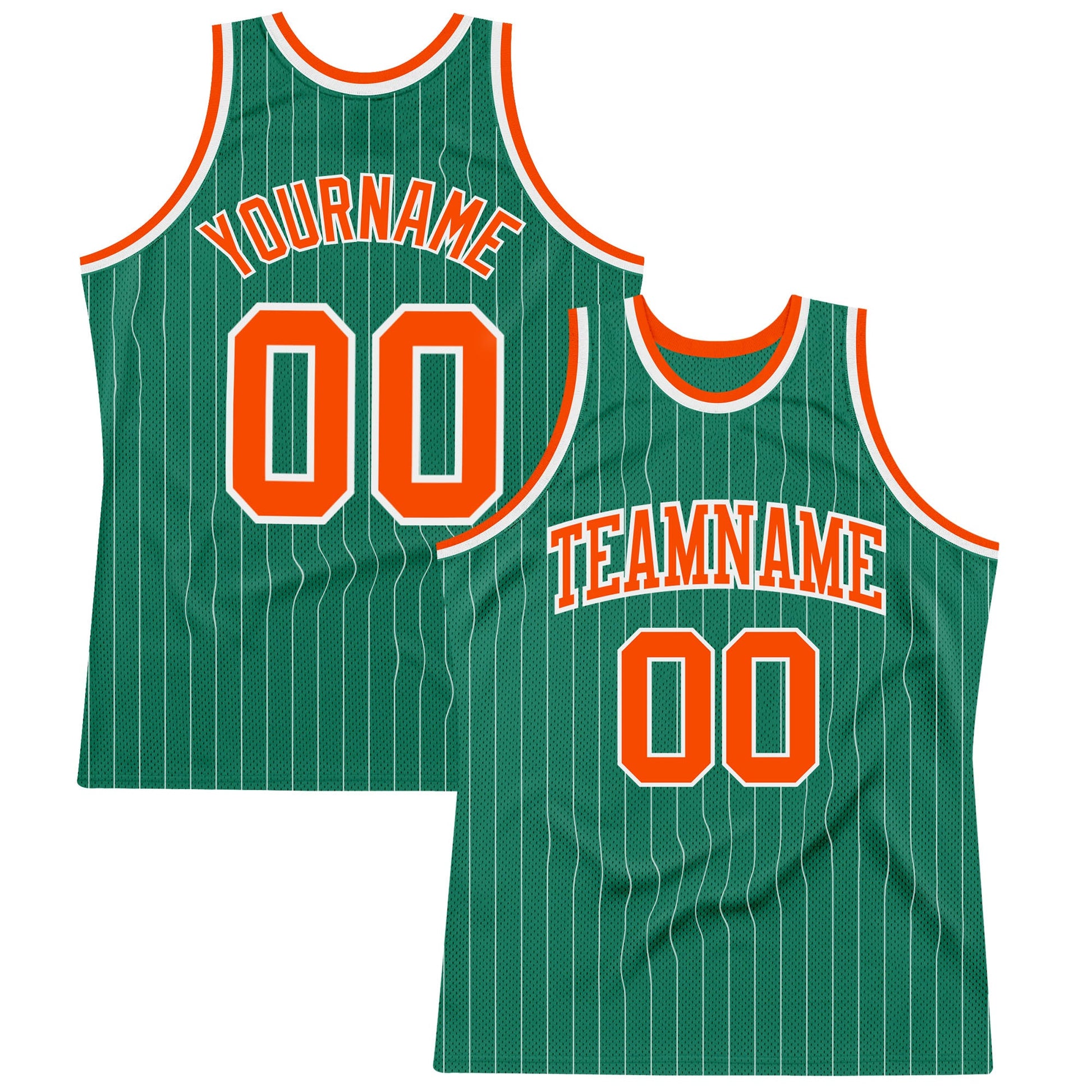 Custom Kelly Green White Pinstripe Orange Authentic Basketball Jersey - Sky-Custom