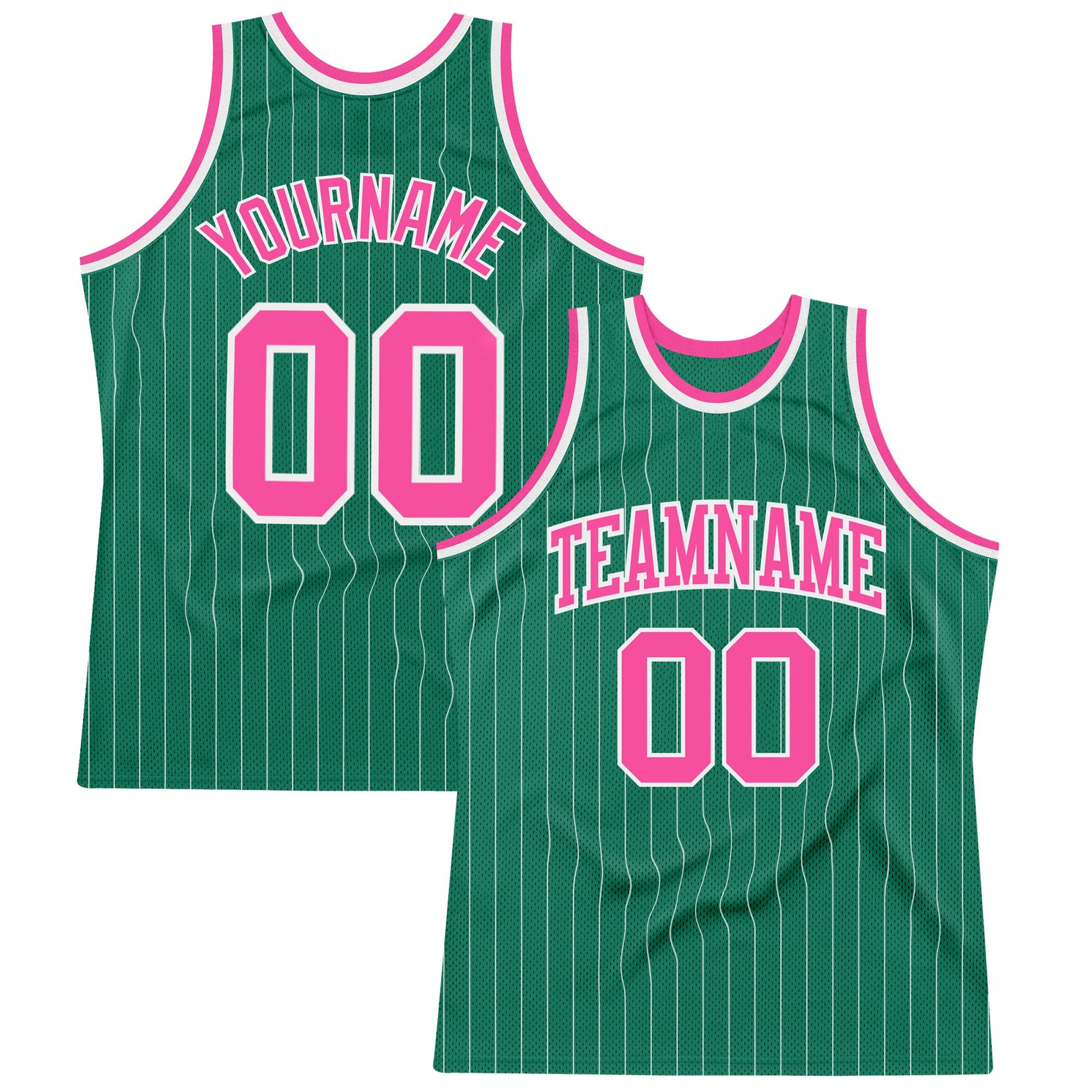Custom Kelly Green White Pinstripe Pink Authentic Basketball Jersey - Sky-Custom