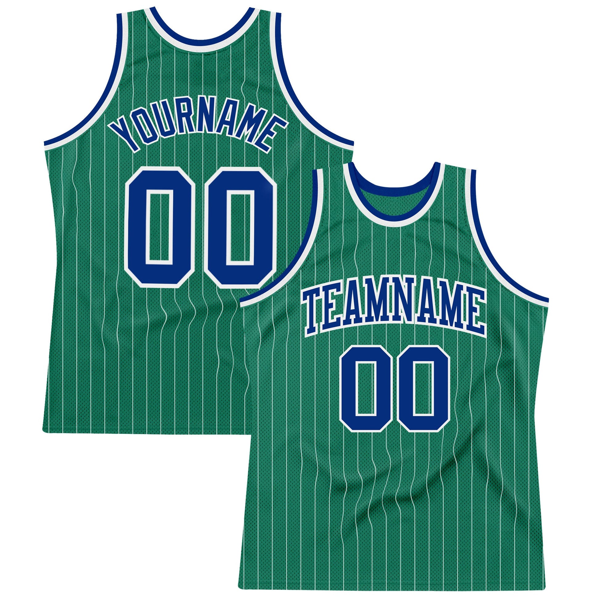 Custom Kelly Green White Pinstripe Royal Authentic Basketball Jersey - Sky-Custom