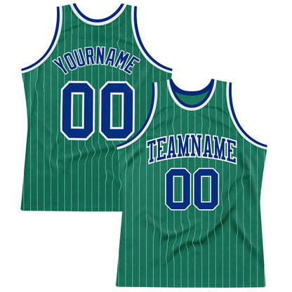 Custom Kelly Green White Pinstripe Royal Authentic Basketball Jersey - Sky-Custom