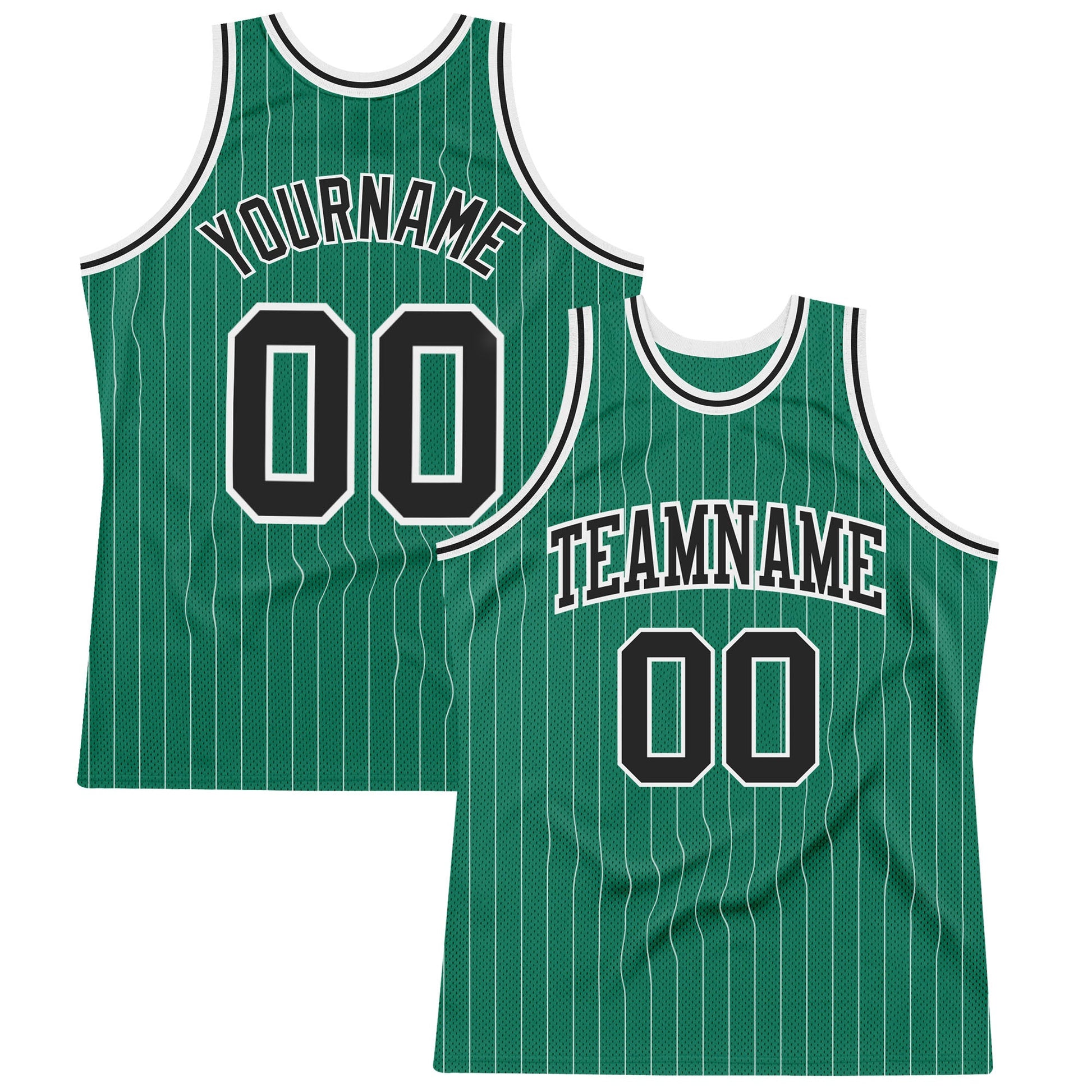 Custom Kelly Green White Pinstripe Black Authentic Basketball Jersey - Sky-Custom