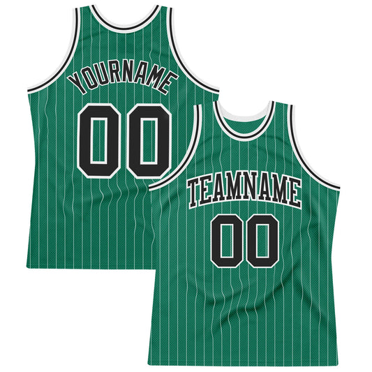 Custom Kelly Green White Pinstripe Black Authentic Basketball Jersey - Sky-Custom