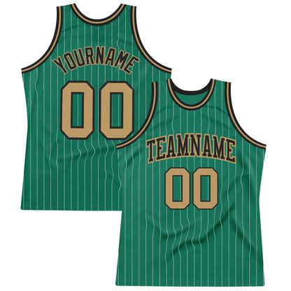 Custom Kelly Green White Pinstripe Old Gold-Black Authentic Basketball Jersey - Sky-Custom