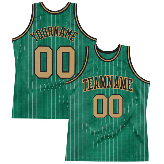 Custom Kelly Green White Pinstripe Old Gold-Black Authentic Basketball Jersey - Sky-Custom