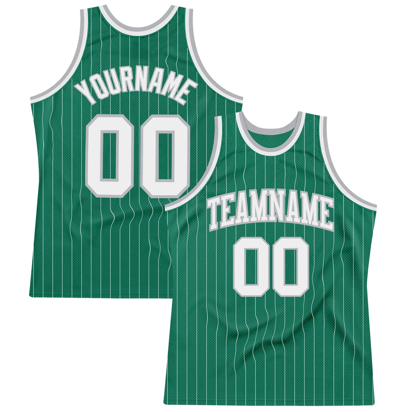 Custom Kelly Green White Pinstripe White-Gray Authentic Basketball Jersey - Sky-Custom