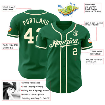 Custom Kelly Green Cream Authentic Baseball Jersey - Sky-Custom
