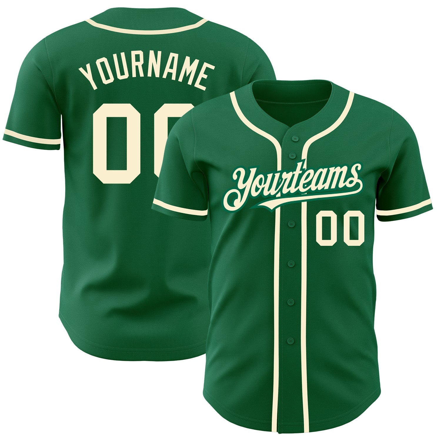 Custom Kelly Green Cream Authentic Baseball Jersey - Sky-Custom