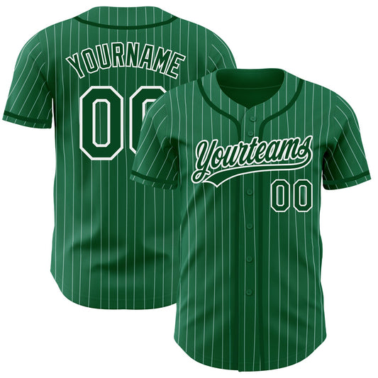 Custom Kelly Green White Pinstripe Green Authentic Baseball Jersey - Sky-Custom