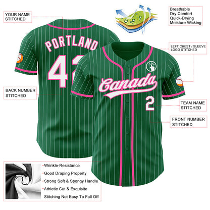 Custom Kelly Green White Pinstripe Pink Authentic Baseball Jersey - Sky-Custom