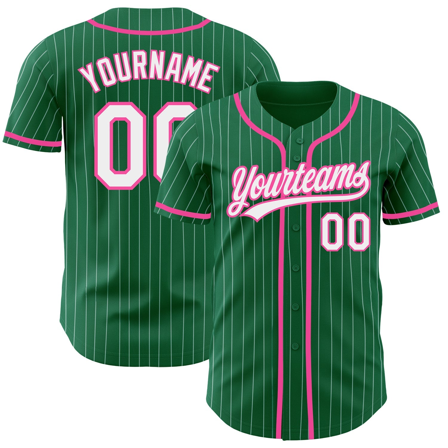 Custom Kelly Green White Pinstripe Pink Authentic Baseball Jersey - Sky-Custom