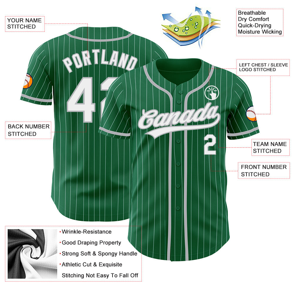 Custom Kelly Green White Pinstripe Gray Authentic Baseball Jersey - Sky-Custom