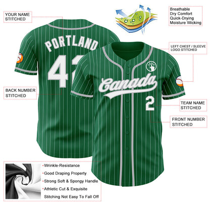 Custom Kelly Green White Pinstripe Gray Authentic Baseball Jersey - Sky-Custom