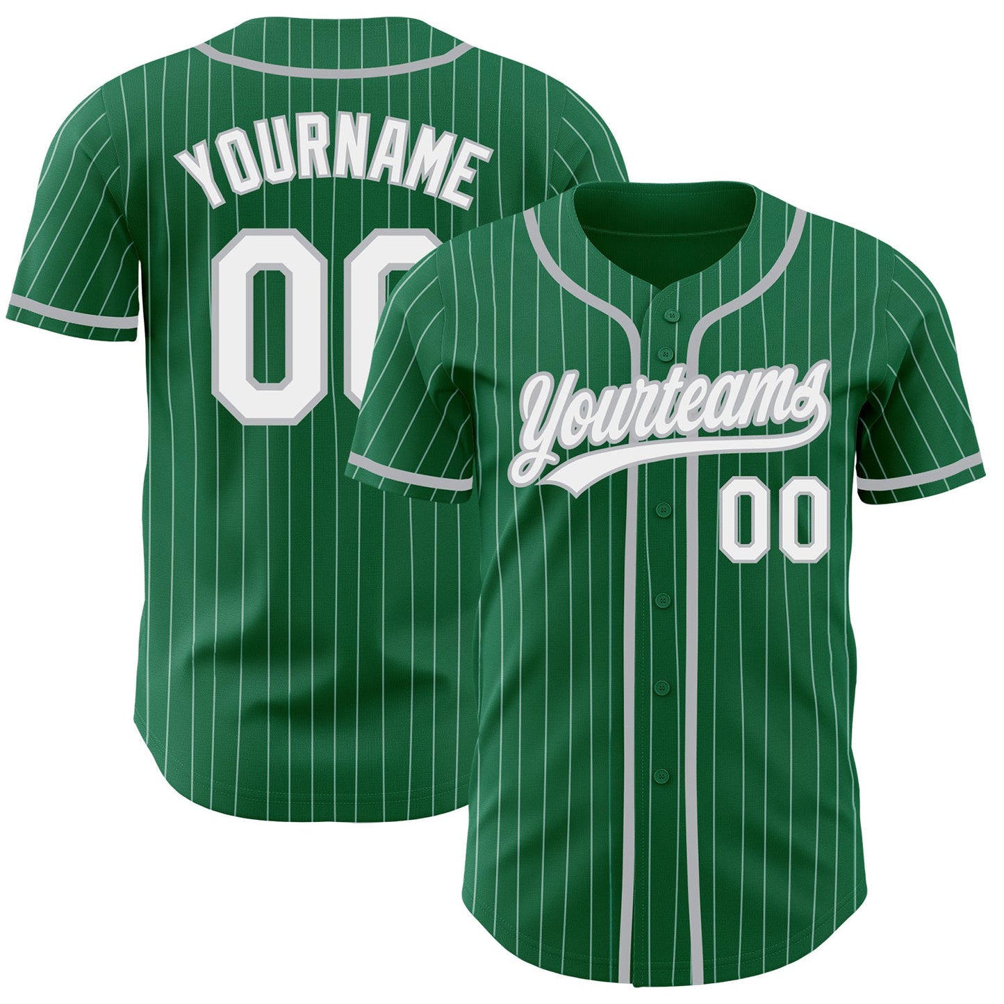 Custom Kelly Green White Pinstripe Gray Authentic Baseball Jersey - Sky-Custom