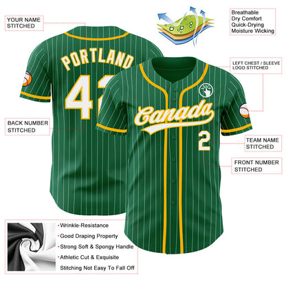 Custom Kelly Green White Pinstripe Gold Authentic Baseball Jersey - Sky-Custom