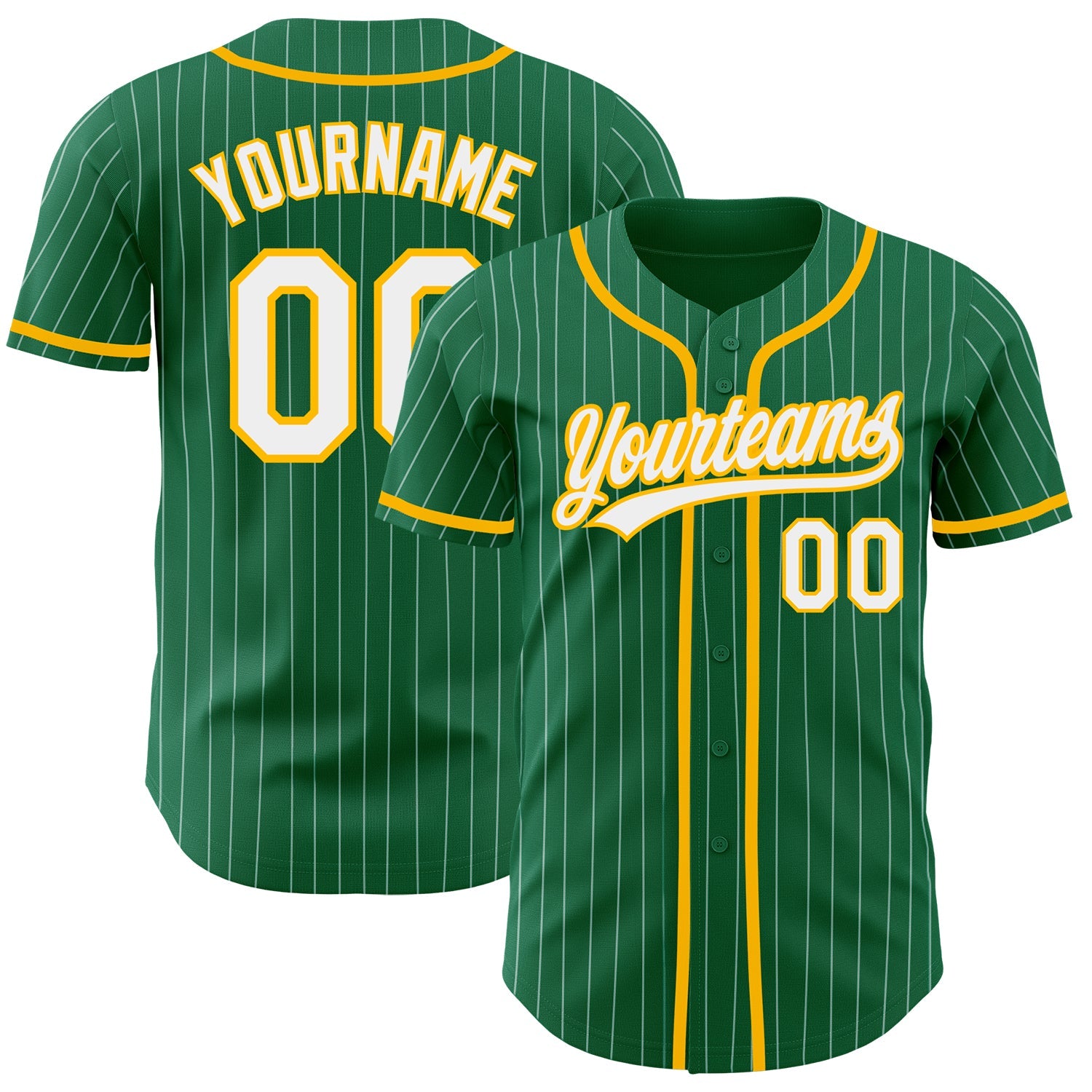 Custom Kelly Green White Pinstripe Gold Authentic Baseball Jersey - Sky-Custom